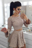 Two Piece A-Line Long Sleeves Lace Short Homecoming Dress HZ0527
