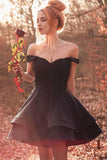 A Line Off The Shoulder Black Short Homecoming Dress HZ0527