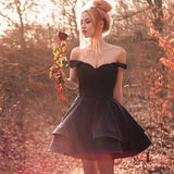 A Line Off The Shoulder Black Short Homecoming Dress HZ0527
