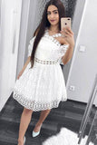 Cute A-Line White Lace Homecoming Dress,Short Prom Dresses HZ0527