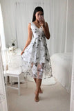 A-Line V-Neck Printed Tea Length Prom Dress with Pleats HZ0527