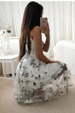 A-Line V-Neck Printed Tea Length Prom Dress with Pleats HZ0527