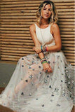 Appliqued See-Through Ivory Backless Long Prom Dress HZ0527