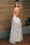 Appliqued See-Through Ivory Backless Long Prom Dress HZ0527