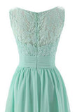 Mint Green V Neck Long Simple Pleated Bridesmaid Dress with Lace HZ0527