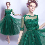 Dark Green Cheap Applique Lace Short Homecoming Dresses With Half Sleeves,Graduation Gowns HZ0527