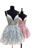 Spaghetti Straps Short Lace Appliques Homecoming Dresses, Cocktail Party Dress HZ0527