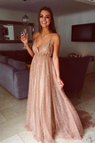 Promfast Sparkle Backless Plunging Neckline Sequin Long Prom Evening Dress HZ0527