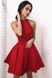 Jewel Satin Red Short Simple Homecoming Party Dress HZ0527