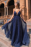 Promfast Sparkle Backless Plunging Neckline Sequin Long Prom Evening Dress HZ0527