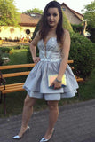 Sweetheart Lace Applique Gray Homecoming Dress with Tiered Skirt HZ0527
