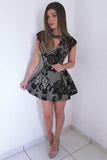 Jewel Short Mini Dress Cap Sleeve Black Lace Appliques Party Dress HZ0527