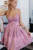 Spaghetti Strap Short A Line Homecoming Dresses with Lace Appliqes HZ0527