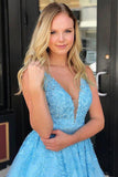 Blue Appliques Beaded Sleeveless A Line Tulle Short Homecoming Dresses HZ0527