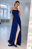A-Line Straps Floor-Length Royal Blue Prom Dress with Split HZ0527