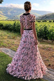 Floral Long Short Sleeves Cheap Prom Dresses with Appliques HZ0527