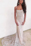 Spaghetti Straps Mermaid Ivory Lace Long Cheap Prom Dresses HZ0527