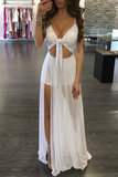 Promfast Trendy Twisted High Slit Maxi Romper Dress HZ0527