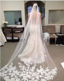Ivory Lace Edge Chapel Length Wedding Veils, Bridal Veil HZ0527