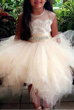 Promfast Cute Tulle Jewel Neckline Cap Sleeve Beading Flower Girl Dresses With Lace Appliques HZ0527