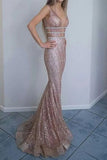 Mermaid V-Neck Backless Glitter Formal Evening Prom Dresses HZ0527