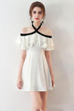 Princess A Line Halter Mini Cocktail Party Dresses With Chiffon Ruffles Short Prom Dresses HZ0527