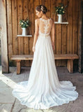 Elegant A-Line V Neck Spaghetti Straps Wedding Dresses with Lace HZ0527