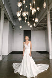 Elegant A-Line V Neck Spaghetti Straps Wedding Dresses with Lace HZ0527