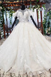Elegant Ball Gown Big Wedding Dresses, Appliques Bridal Dress with Short Sleeves HZ0527