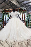 Elegant Ball Gown Big Wedding Dresses, Appliques Bridal Dress with Short Sleeves HZ0527