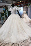 Elegant Ball Gown Big Wedding Dresses, Appliques Bridal Dress with Short Sleeves HZ0527