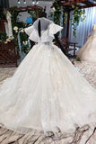 Elegant Ball Gown Big Wedding Dresses, Appliques Bridal Dress with Short Sleeves HZ0527