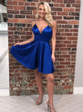 Promfast Yellow V Neck Satin Straps Homecoming Dresses Short Prom Dress HZ0527