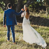 Sheath V-neck Backless Long Sleeves Lace Boho Wedding Dresses HZ0527