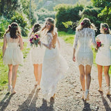 Sheath V-neck Backless Long Sleeves Lace Boho Wedding Dresses HZ0527