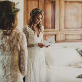 Sheath V-neck Backless Long Sleeves Lace Boho Wedding Dresses HZ0527