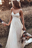 Backless Straps Long A-line Lace Simple Bridal Gown Wedding Dresses HZ0527