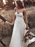Backless Straps Long A-line Lace Simple Bridal Gown Wedding Dresses HZ0527