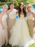 Elegant Halter A Line Long Bridesmaid Dress with Lace Appliques HZ0527