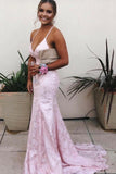 Red Lace Spaghetti Strap Backless Prom Dresses, Mermaid Prom Dress HZ0527