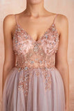 Promfast Straps A-Line Beading Rose Split Tulle Prom Dress with Crystal HZ0527