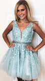 Cheap A-Line V-Neck Short Homecoming Dress with Beading Appliques HZ0527