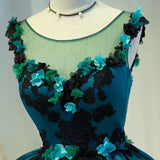 A Line Flower Appliques Round Neck Homecoming Dresses, Blue Short Prom Dress HZ0527