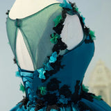 A Line Flower Appliques Round Neck Homecoming Dresses, Blue Short Prom Dress HZ0527