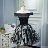 A Line Black Off the Shoulder Homecoming Dresses, Short Prom Dress HZ0527
