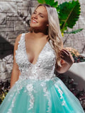 Stunning Lace Applique Ball Gown Long Ball Gowns Prom Dresses Quinceanera Dress HZ0527