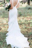 V Neck Backless Sheath White Wedding Dresses Long Simple Bridal Dresses HZ0527