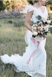 V Neck Backless Sheath White Wedding Dresses Long Simple Bridal Dresses HZ0527