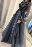 Anneprom A Line Long Sleeves Appliques Prom Dresses, Formal Evening Dresses HZ0527
