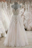 A Line Spaghetti Straps Tulle Wedding Dresses Appliqued Cheap Bridal Dresses HZ0527